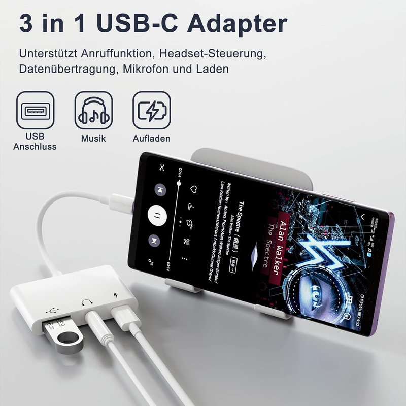 Adapter LXJTHT, adapter 3 w 1 typu C do USB OTG + adapter gniazda słuchawkowego 3,5 mm + port szybkiego ładowania PD 60 W, kompatybilny z_voghion.com