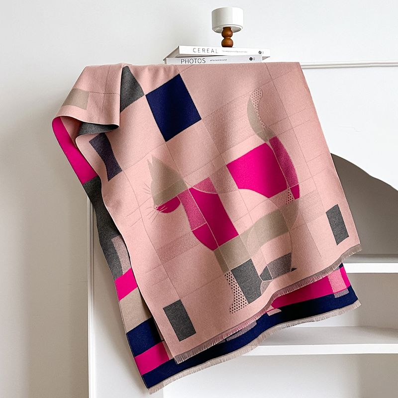 Women's Trendy High-End Elegant Scarf Cashmere High-Value Design Geometric Print Shawl_voghion.com