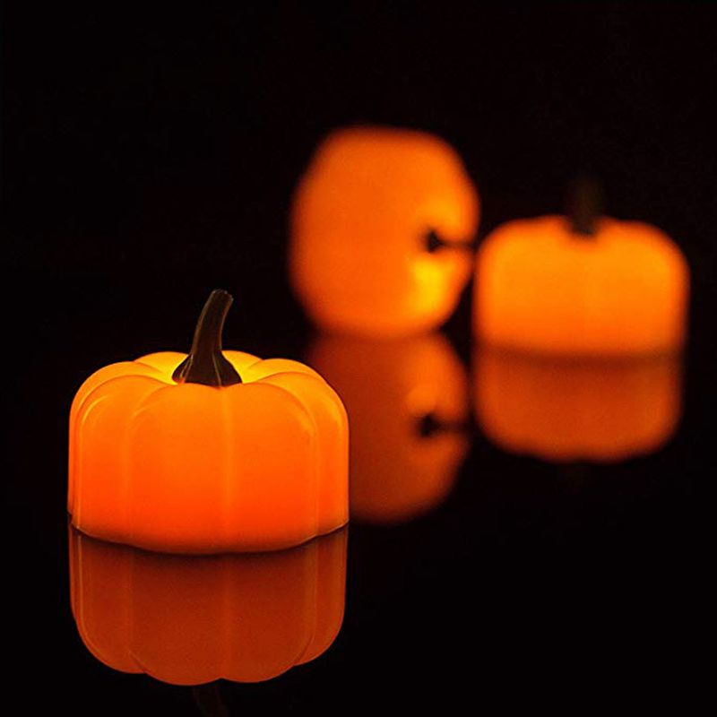 Halloween LED Pumpkin Lantern Set - 12pcs Battery-Operated Flameless Candles, Flickering Warm White Glow, Spooky Decor For Party, Porch & Indoor_voghion.com