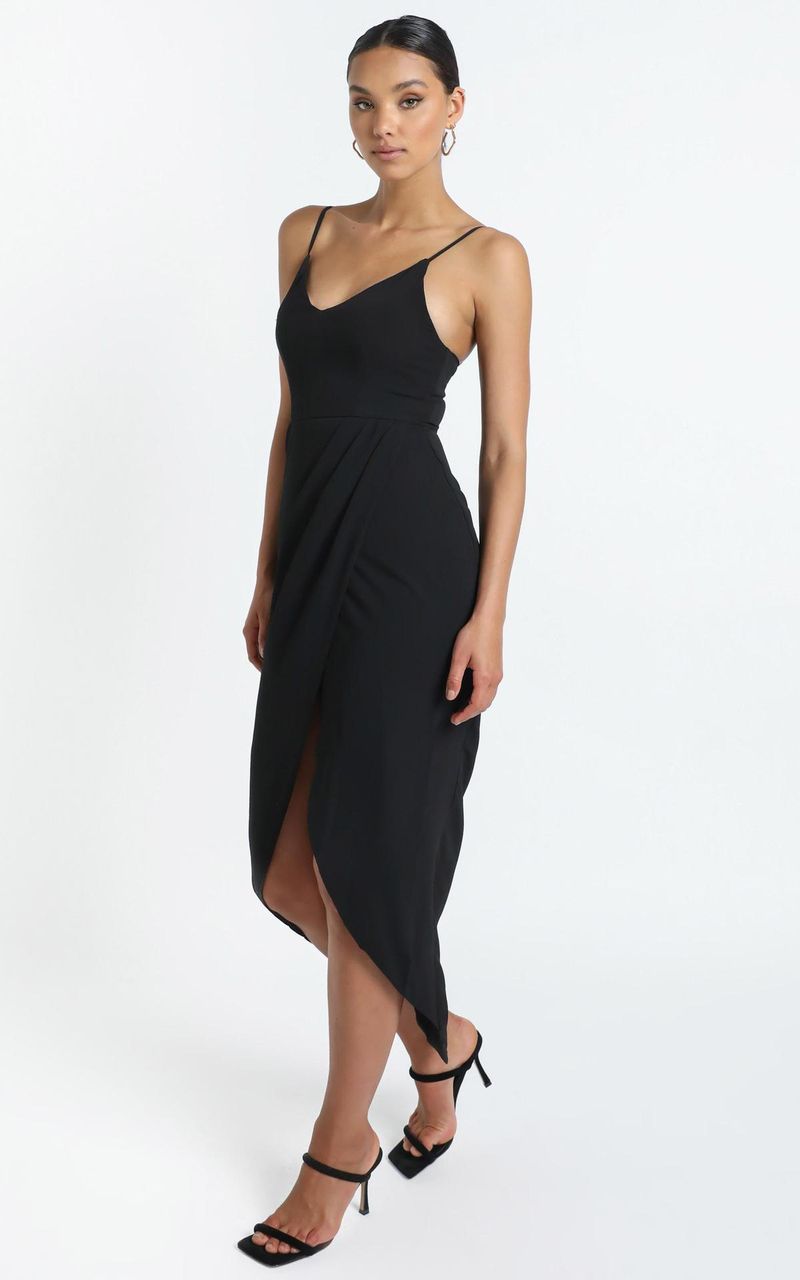 Abito elegante asimmetrico con volant e vita alta con scollo a V da donna - Abito midi aderente in maglia senza maniche per donna, dall'ufficio alla festa, disponibile_voghion.com