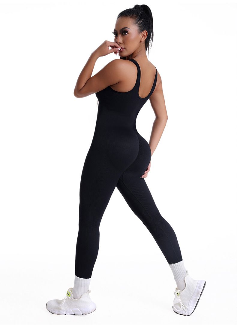 Women’s Clothing V neck backless thick thread jumpsuit fixed double shoulder straps sports body shaping jumpsuit seamless hip lifting yoga clothes_voghion.com