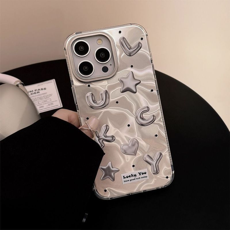 16 gegalvaniseerde ins geluksletters compatibel met iPhone 15 telefoonhoesje 14 Pro Max Water Ripple 13 Trendy 12_voghion.com