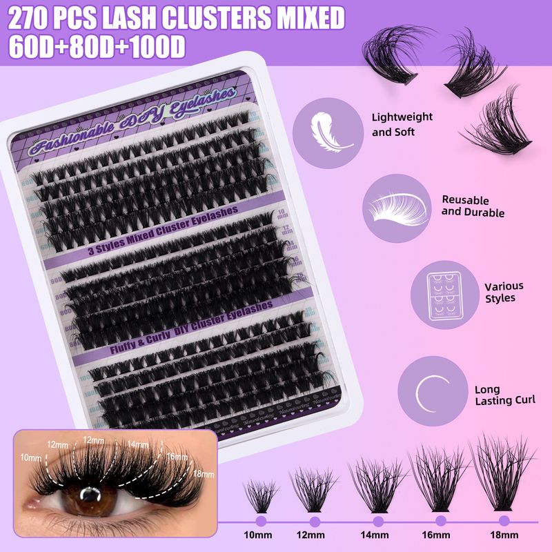 DIY Sectional False Eyelashes - 100D D-Curl Messy Thick Curly Lashes - Easy To Apply, Long-Lasting - 10 Pairs/Box For Daily/Party_voghion.com