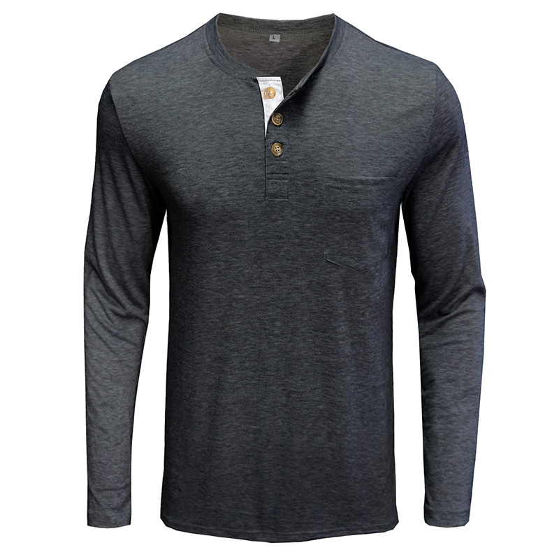 Henley-T-Shirts für Herren mit Knopfleiste, langen Ärmeln und Tasche, entspannte Passform, 100 % schwere Baumwolle_voghion.com