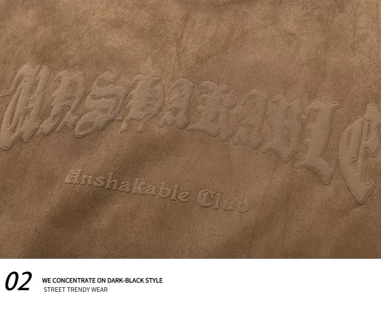 Maglietta estiva retrò marrone pesante da uomo, in pelle scamosciata, a maniche corte, con stampa americana in schiuma, design di nicchia, marchio alla moda hip hop_voghion.com