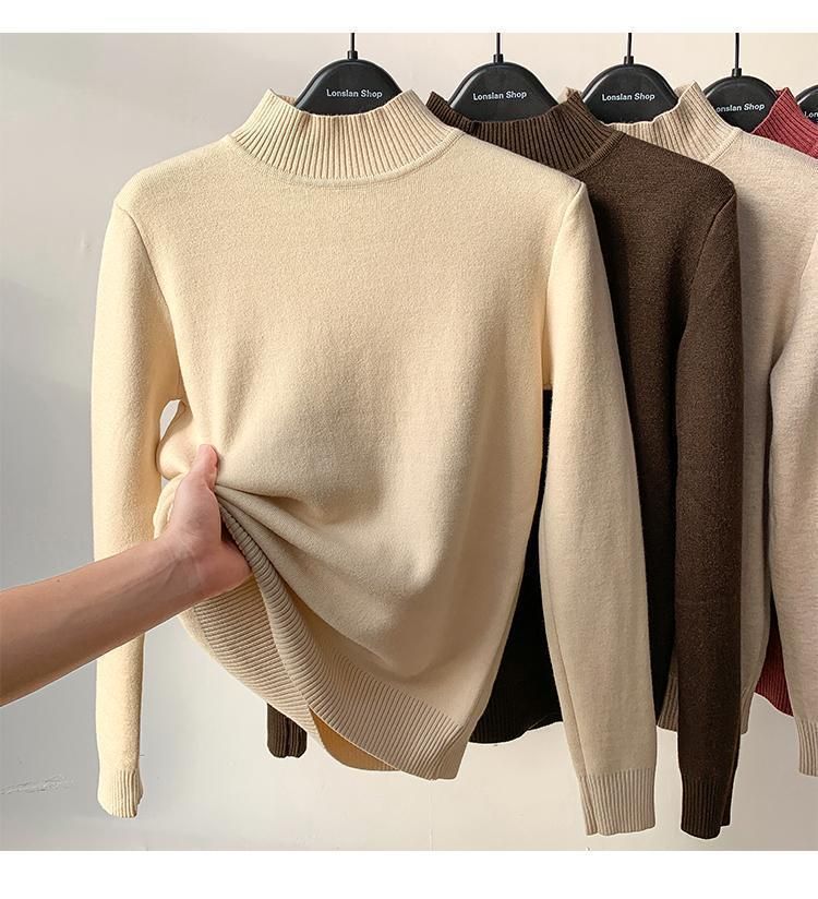 Maglione dolcevita in maglia con fodera in pile da donna - Pullover invernale morbido e caldo con strato interno in peluche, comodo design a collo alto per il freddo_voghion.com