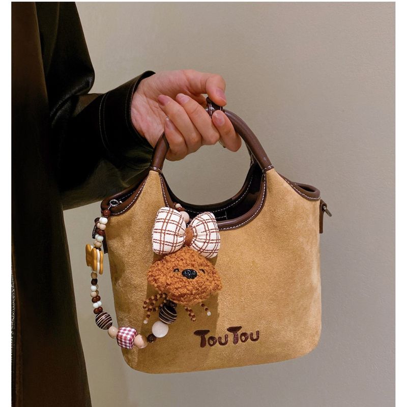 Toutou Automne Nouveau Chiot Perlé Daim Panier Grande Capacité Seau Main Bandoulière Sac Femme_voghion.com