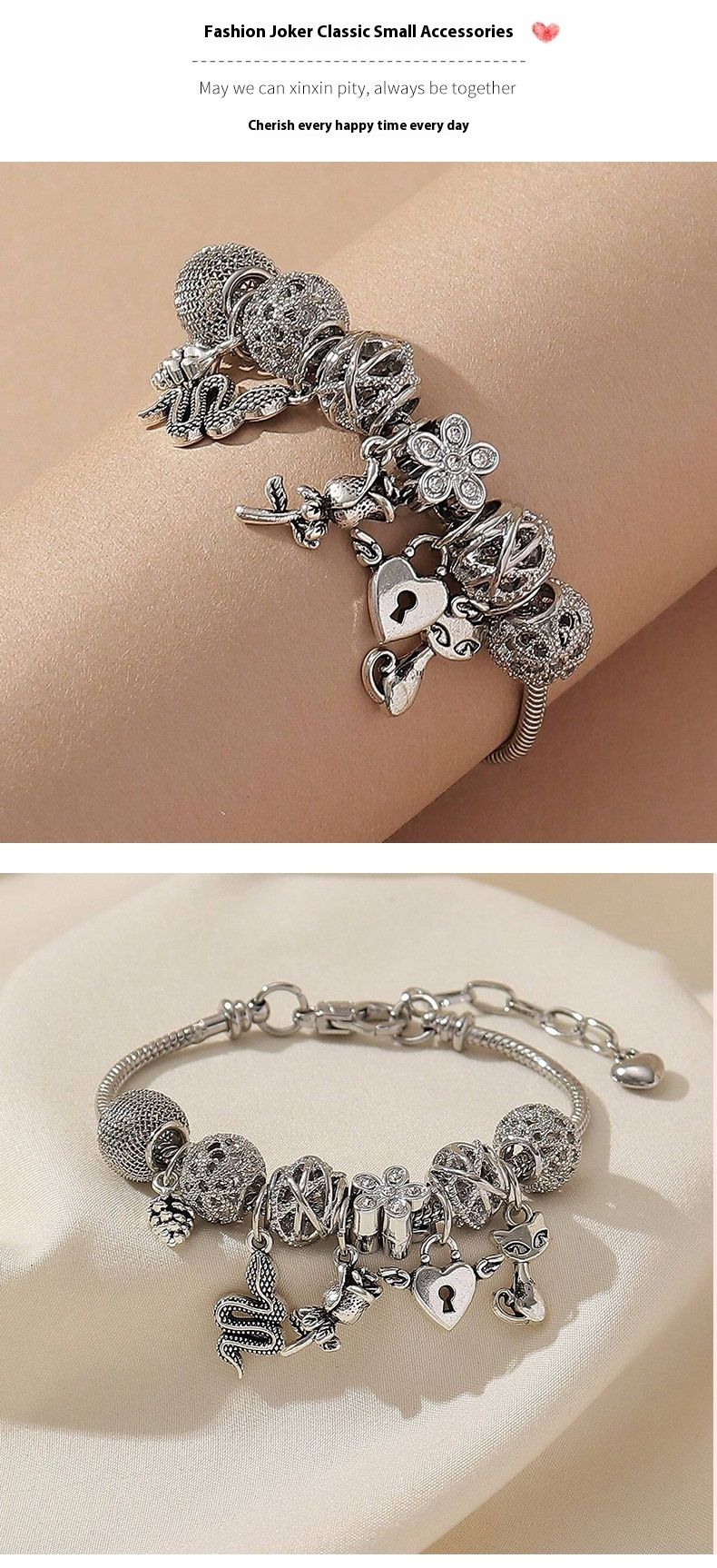 Bracciale in osso di serpente con volpe di cristallo, stile perle di vetro, braccialetto rosso Internet per ragazza alla moda_voghion.com