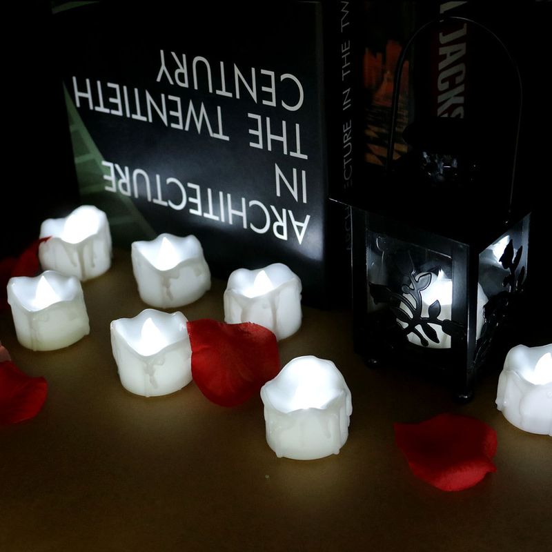 Bougies LED télécommandées – Effet scintillant et goutte d'eau pour anniversaires, mariages, Halloween et Noël (blanc chaud/froid/jaune, lot de 6)_voghion.com