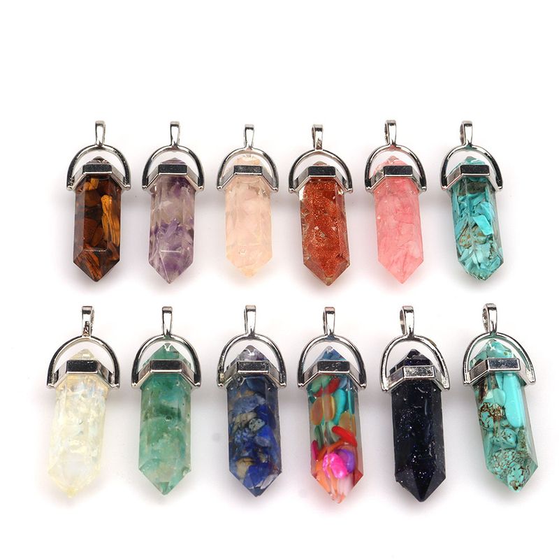 Halskette mit sechseckigem, spitzem Kristallanhänger – natürlicher Amethyst, Rosenquarz, Tigerauge und mehr – Yoga-Pendel_voghion.com
