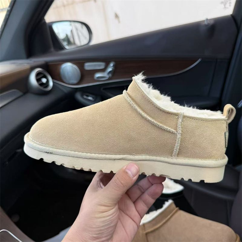 Star Super Mini Slope Short Tube Schneestiefel Damen Low Top Rindsleder Wolle Plus Samt Baumwolle Schuhe Warm und rutschfest Große Größe_voghion.com
