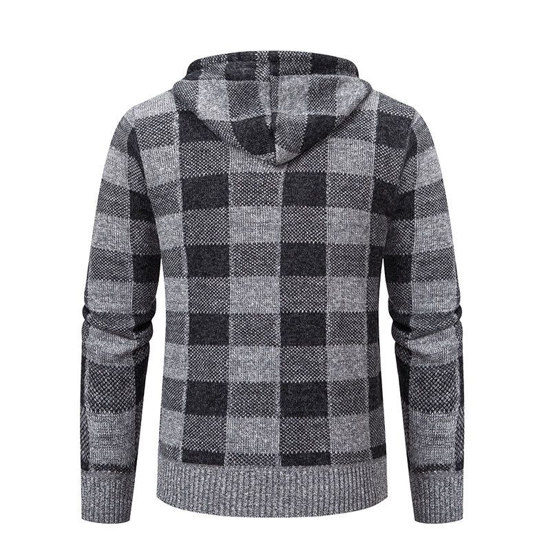 Men's Clothing Plus Velvet Thickened Cardigan Hooded Sweater Fleece-Lined Hooded Cardigan – Plaid & Color-Block Knit Jacket (5 Colors, Sizes M-4XL)_voghion.com
