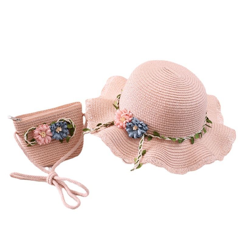 Set di borse di paglia per bambini nuovi estivi, cappello parasole per fiori freschi da spiaggia per bambini_voghion.com