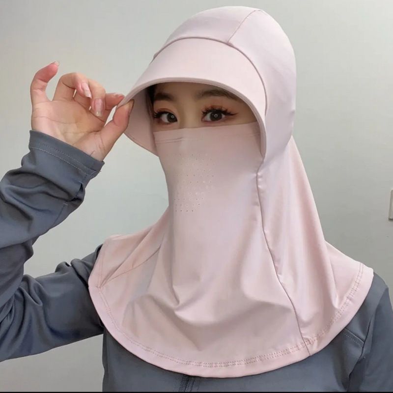 Maschera viso in seta ghiacciata LazyZoom, protezione UV estiva, protezione per il collo, antipolvere, cappello da sole, per ciclismo e attività all'aperto_voghion.com
