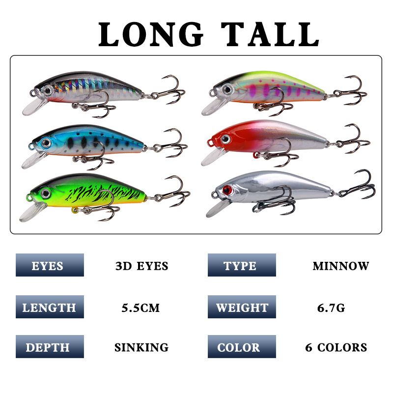 Korálková návnada Minnow Sinking 6,7 g/5,5 cm Dlouhý hod, třesoucí se, potápějící se, simulace návnady, rybářské vybavení_voghion.com