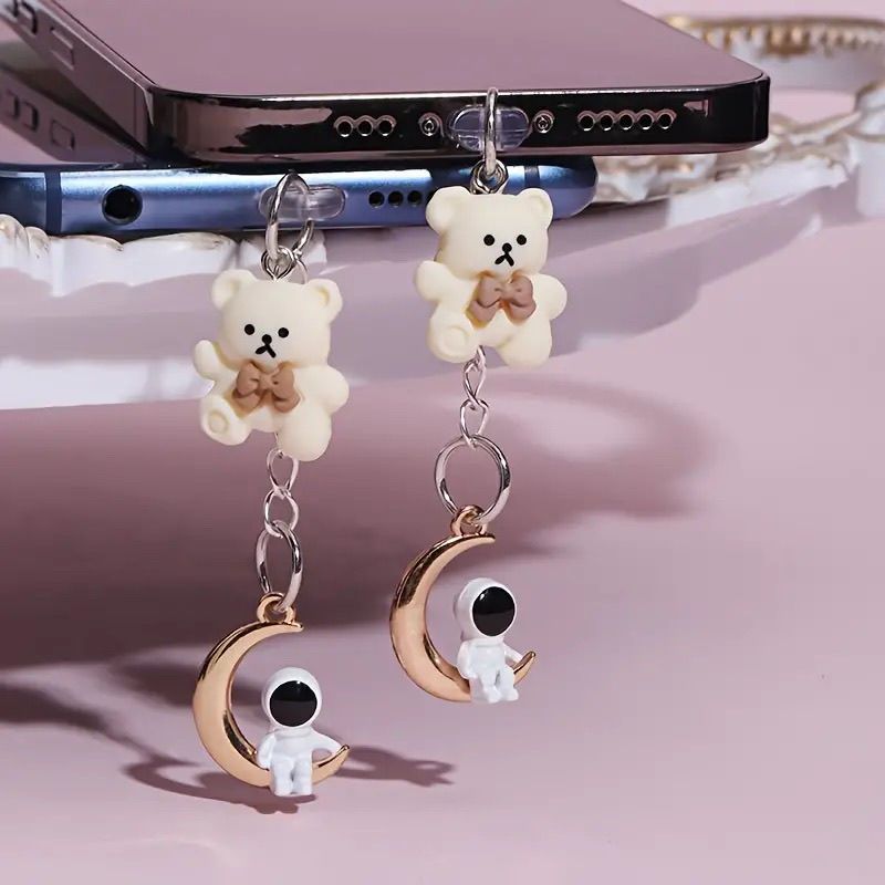 Star Astronaut And Resin Tie Strawberry Bear Phone Dust Charging Plug Earphone Hole_voghion.com