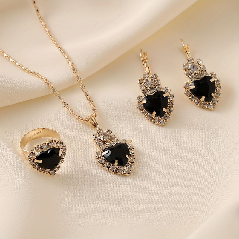 Women's Earrings, Necklace, Ring Set, Heart Pendant, Lightweight Jewelry Set, Women's_voghion.com
