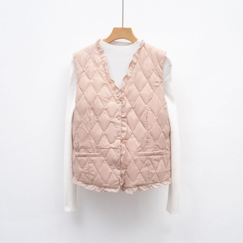 Nouvelle doudoune sans manches automne-hiver, doublure légère en duvet à col en V, coupe ajustée, vêtements pour femmes_voghion.com