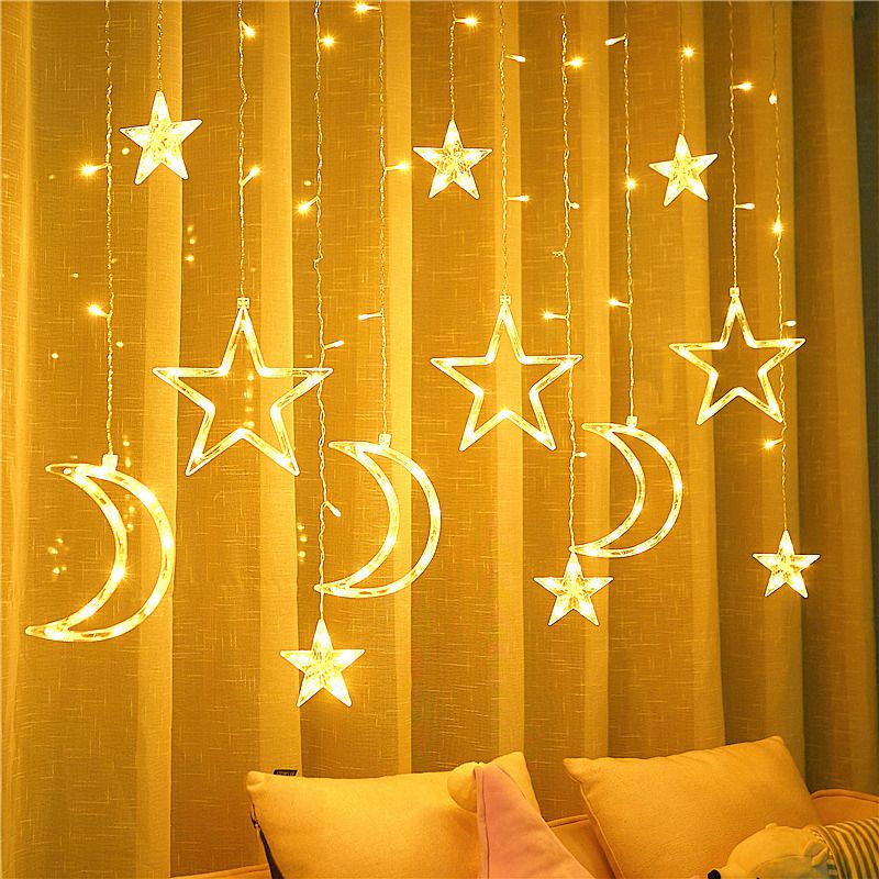 LED Colorful Flashing String Starry Christmas Decoration Atmosphere Arrangement Outdoor Solar Star Curtain Lights_voghion.com