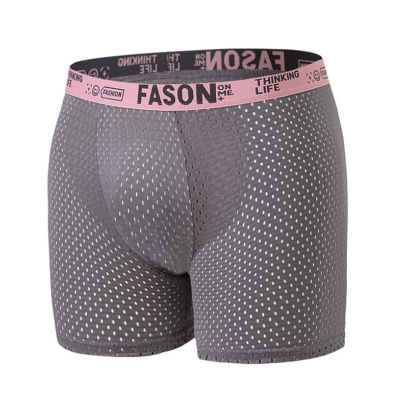 Overseas Platform Men's Ice Silk Long Boxer Briefs Breathable Mesh Four-Corner Underwear Youth Shorts_voghion.com