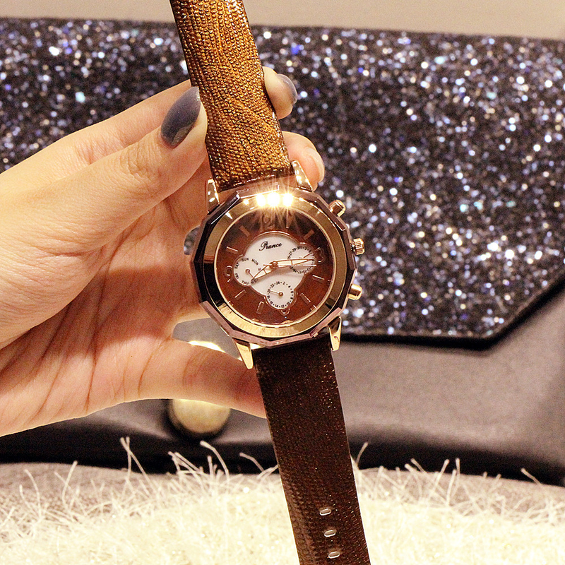 Modische Damen-Multifunktionsuhr mit Nachtlicht, 2035, echtes Leder, wasserdicht, Gezeitenuhr_voghion.com