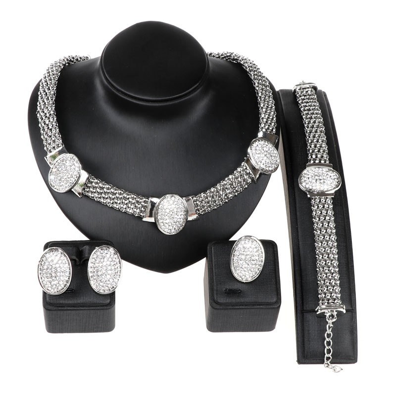 Women Classic Crystal Wedding Party Jewelry Accessories Necklace Earrings Bracelet Ring Prom Jewelry Sets_voghion.com