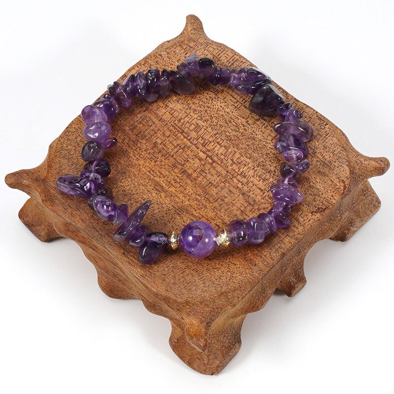Braccialetto in pietra naturale con perline rotonde in cristallo viola da 8 cm, con etichetta a farfalla, set di personalità semplice_voghion.com
