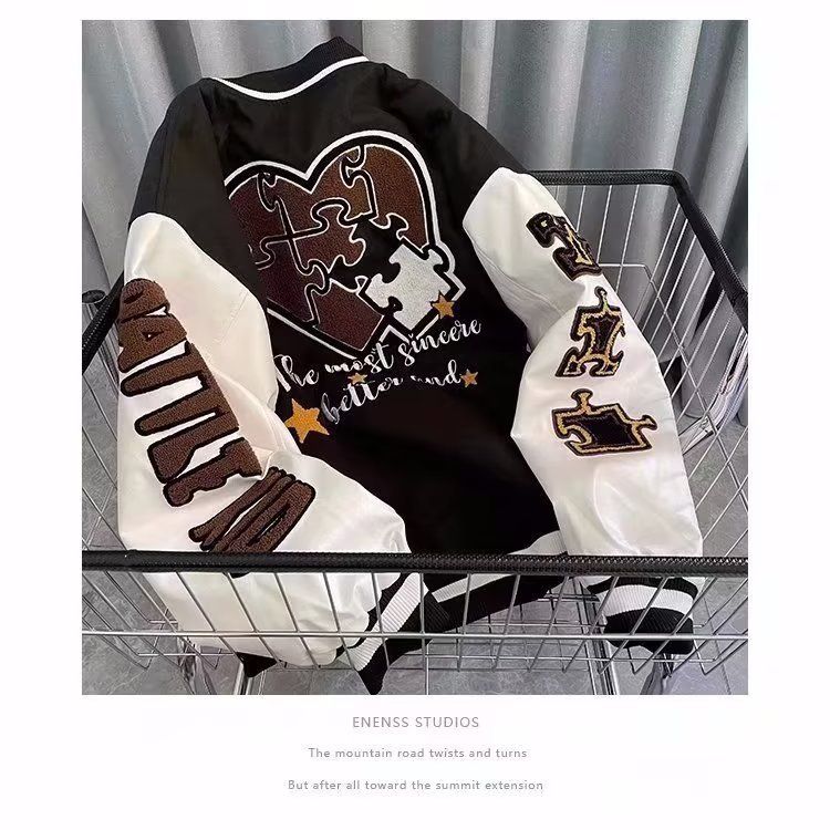 Herreklær Vintage Retro Bokstaver Brodert Baseballjakke Herre Vår Trendy Merke Løs Allsidig Parjakke_voghion.com