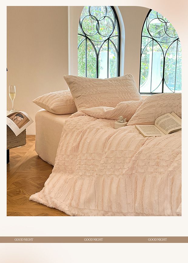 Copripiumino in velluto di latte spesso invernale in pelliccia di coniglio intagliata di classe A, quattro pezzi, Nantong Coral Fleece Bed_voghion.com