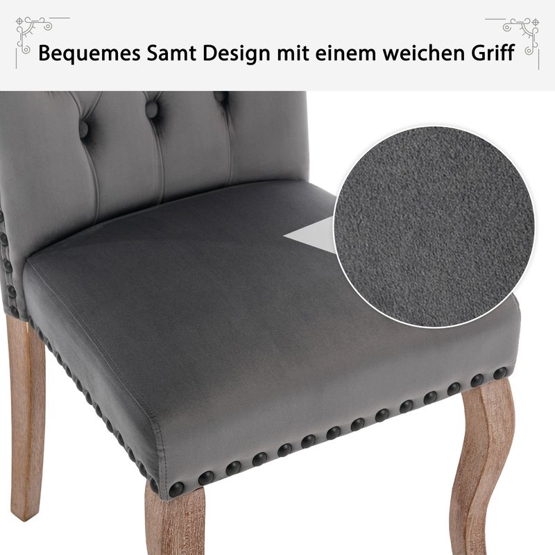 4er Set Samt Esszimmerstühle Mit Nagelkopfbesatz, Massivholzbeine, Grau_voghion.com