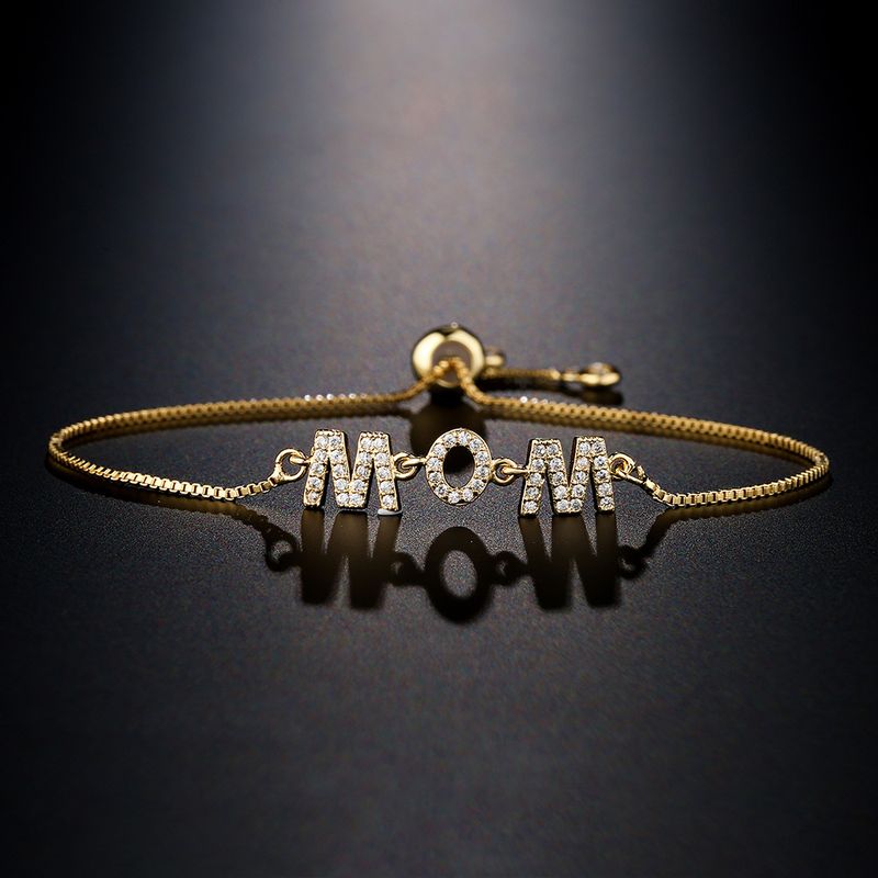 Bracelet pour la fête des mères, nouveau modèle, créatif, micro pavé de zircons, épissure de lettres, réglage par traction, sensation haut de gamme_voghion.com