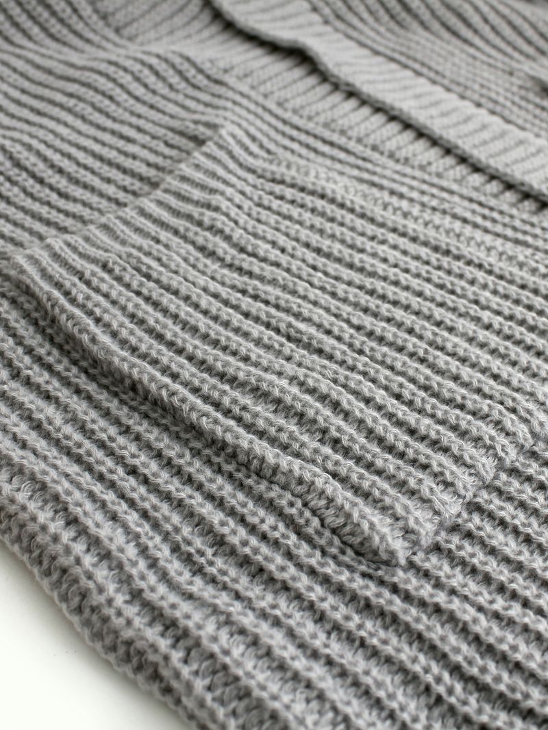 Cardigan oversize da donna con scollo a V, maniche lunghe, tasche, in morbida maglia aperta sul davanti per un comfort casual (nero, grigio chiaro, grigio scuro)_voghion.com