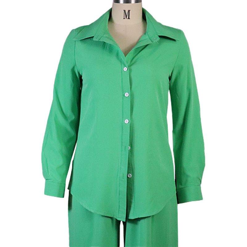 abbigliamento da donna moda temperamento camicia di colore solido pantaloni larghi completo di due pezzi_voghion.com