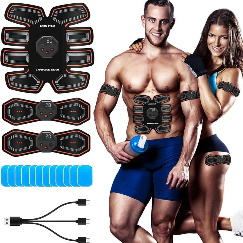 EMS Hydrogel Muscle Three-piece Set Portable Vest Line Trainer Abdominal Fitness Device Home Cervical Acupoint Patch_voghion.com