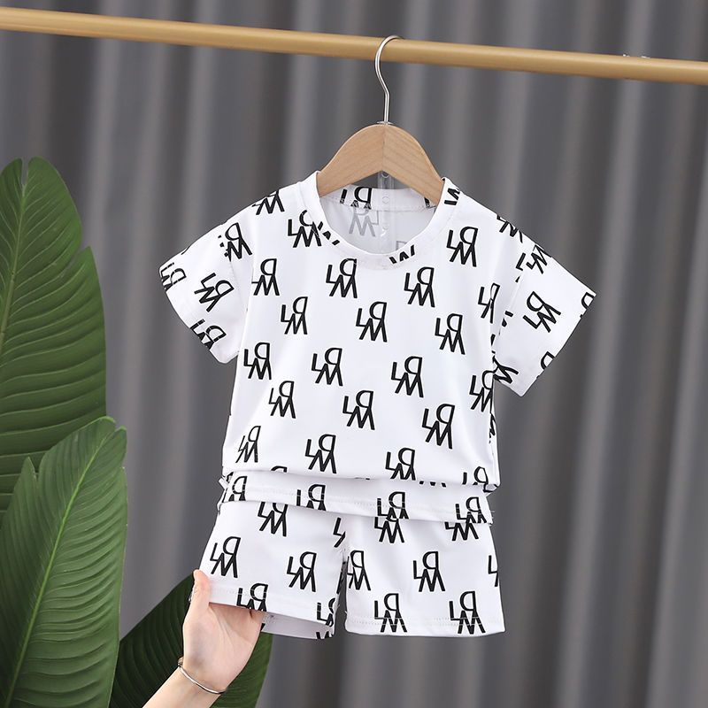 Mother Kids Abiti per bambini e bambine per bambini 2024 Abiti stampati eleganti per ragazzi versione coreana abiti a due pezzi per bambini piccoli e medi_voghion.com