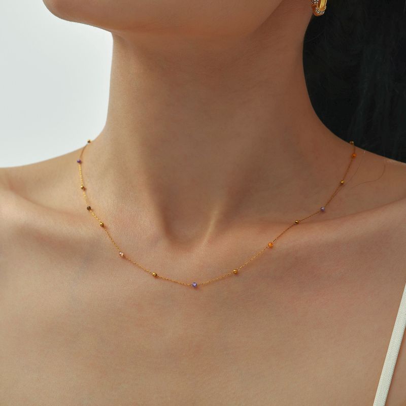 Collana di perline fatta a mano minimalista Niche - Catena a croce martellata ultra fine in zircone sfaccettato da 2 mm in acciaio inossidabile_voghion.com