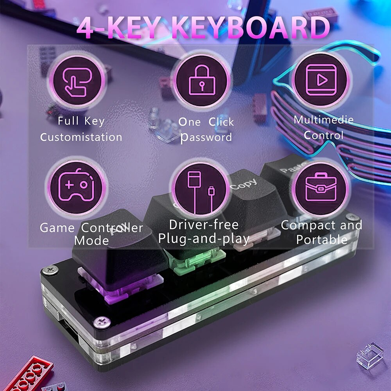 Mini 4-Key Select All Cut Copy Paste ro Pad Ctrl A X C V Shortcut One Handedboard RGB Gaming Mechanicalboard OSU_voghion.com