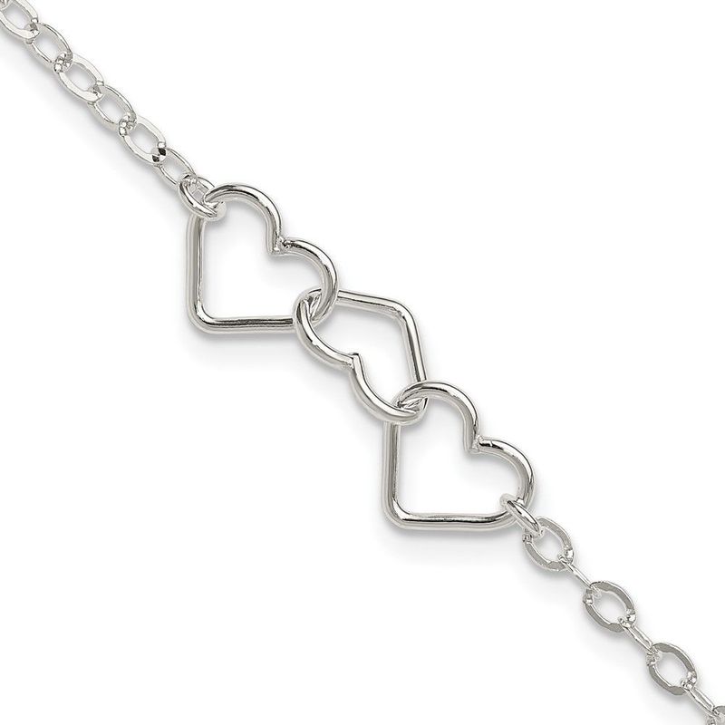 Sterling Silver 9inch Solid Polished Fancy Heart Link Anklet_voghion.com