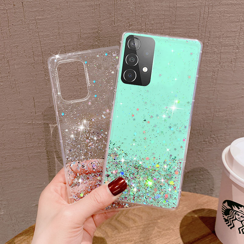 Silberfolie Glitzer Puder Klare Handyhülle für Samsung Galaxy S8 S9 S10 S20 S21 S22 S23 Plus S21FE Note8 Note9 Note10 Note20 Ultra Soft TPU Cover_voghion.com