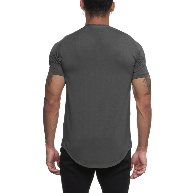 Muscle Brother Round Neck Sports Fitness T-shirt For Men's Breathable Sweatwicking Training Casual Solid Short Sleeves_voghion.com