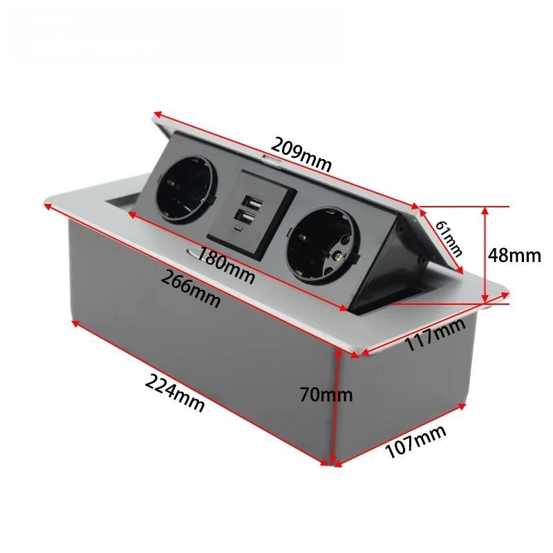 Desktop Socket Table Outlet 2 3 EU Socket With USB Charging Slow Pop Up Aluminum Alloy Cover For Meeting Room_voghion.com