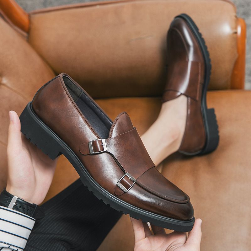 Große Business-Mengke-Herrenschuhe aus einfarbigem, dickem Leder mit dicker Sohle, koreanische Version der Büro-Loafer_voghion.com