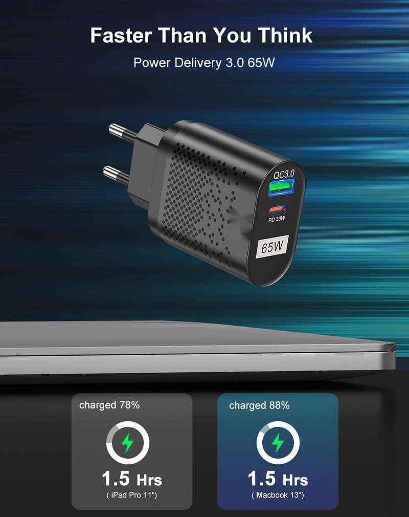 USLION 65W GaN Charger Tablet Laptop Fast Charger Type C PD Quick Charger EU/KR Specification Plugs Adapter For Samsung Iphone_voghion.com