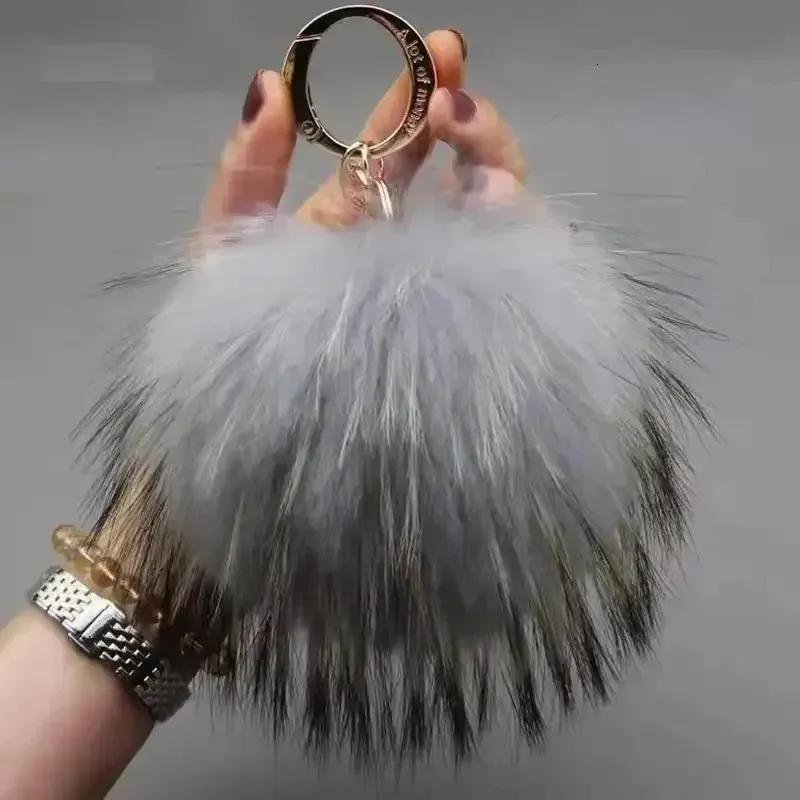 15cm Fluffy Real Raccoon Ball Pom Poms Fur Pompom High Quality Keychain Key Chain Metal Ring Pendant For Women F281_voghion.com