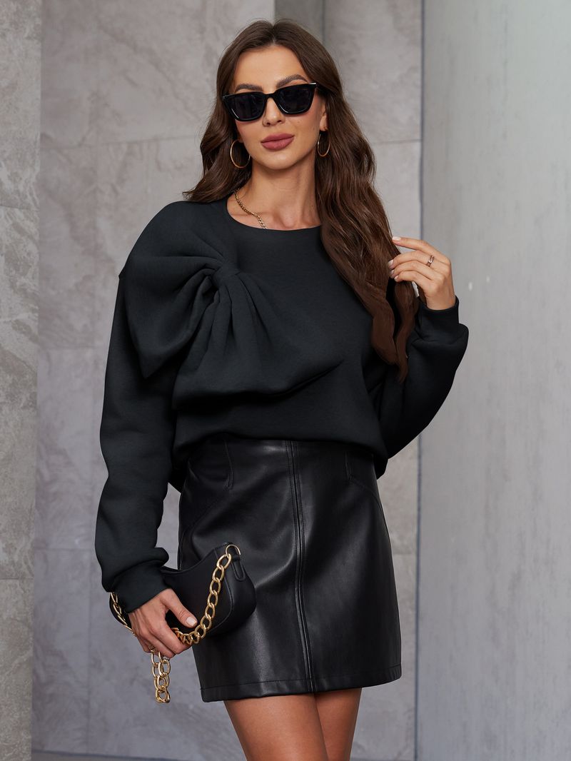 Women's With High-End Feel, European Style, Loose Fit, Slimming, Bowknot, Long Sleeve Sweatshirt For Spring And Autumn_voghion.com