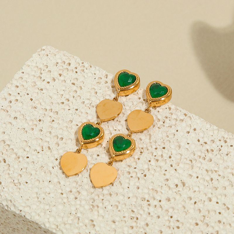 Rosa minimalistiskt kärlekszirkonhalsband, örhängen i titanstål, smyckesset, nischad high-end, mångsidig nyckelbenskedja_voghion.com