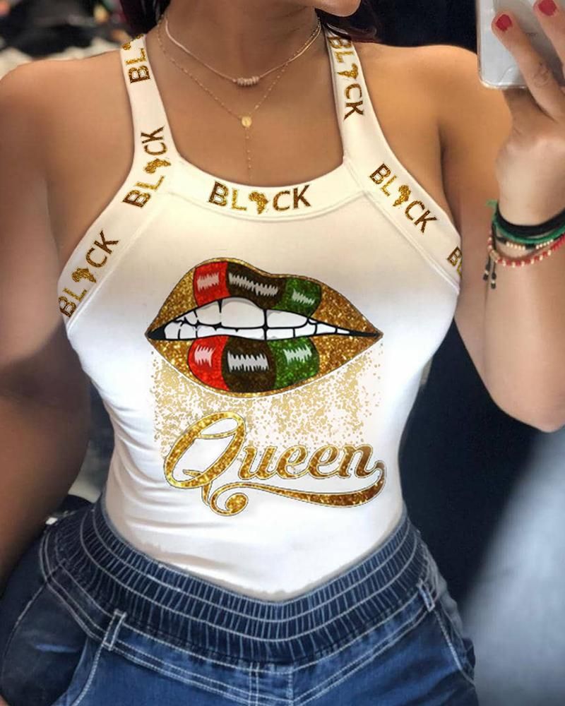 Damenbekleidung Sexy T-Shirt mit Hosenträger-Print für Damen, kleines Unterhemd, 24 Farben, 8 Größen auf Lager_voghion.com