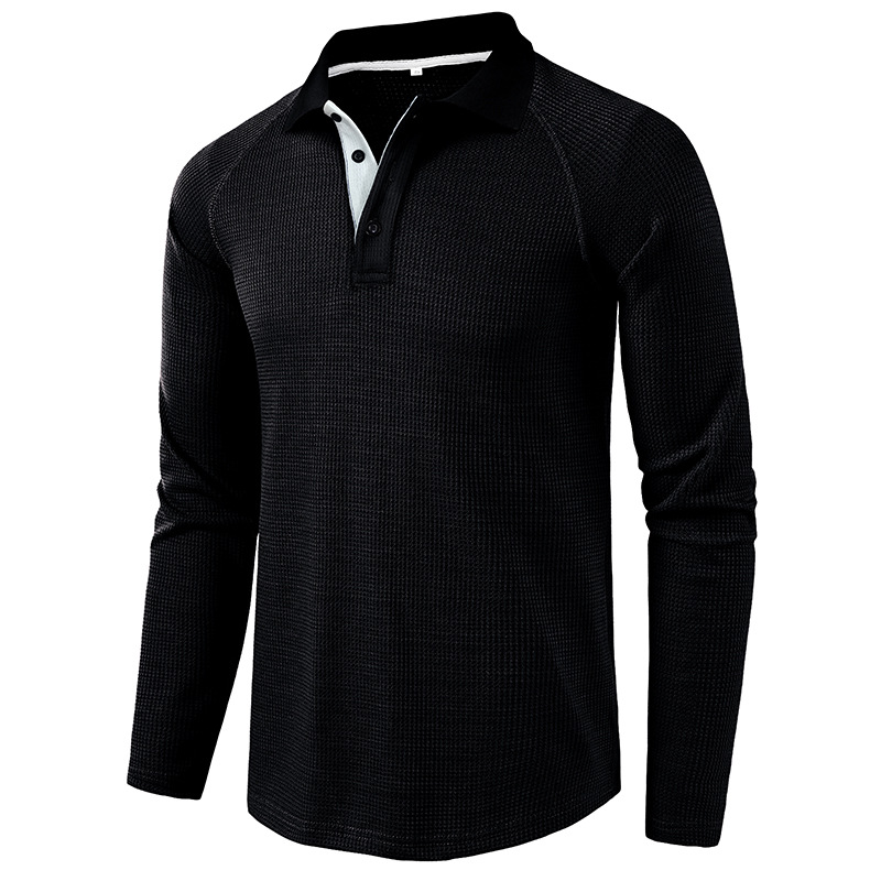 T-shirt da uomo a maniche lunghe autunno inverno 2023 con risvolto e polo Waffle_voghion.com