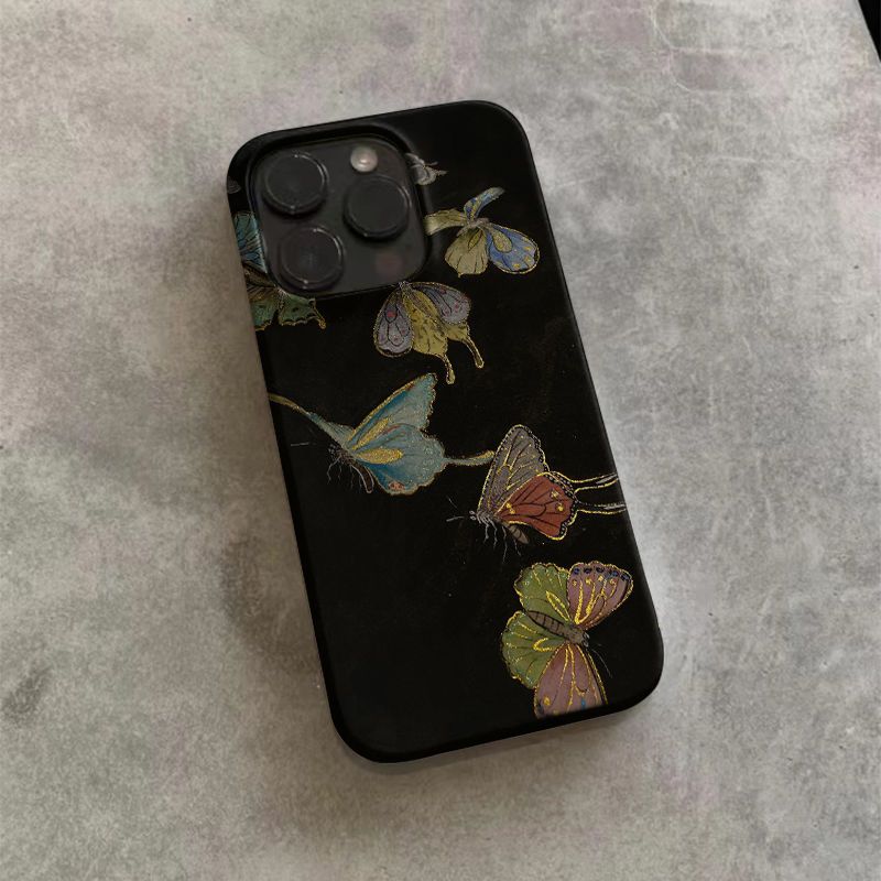 【 Izdržljiva i otporna na padove】 Tvrda maska za iPhone 14, tamni noćni leptir, 15 inča, nova kineska folija za iPhone 13 i 12 inča_voghion.com