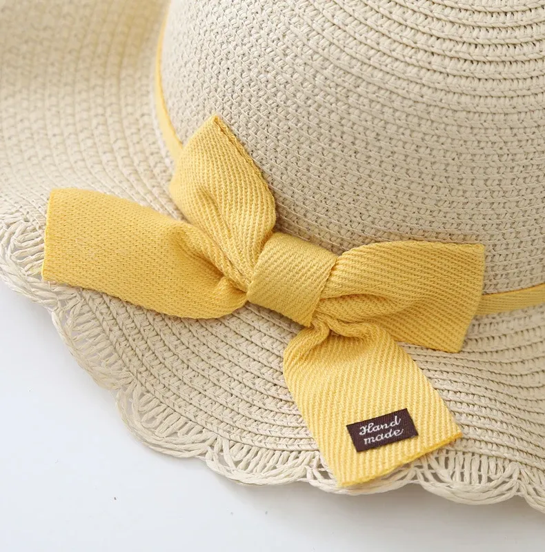 Offre spéciale 2 pièces enfants paille et épaule ensemble extérieur filles casquette d'été mignon nœud voyage plage chapeau de soleil sac_voghion.com